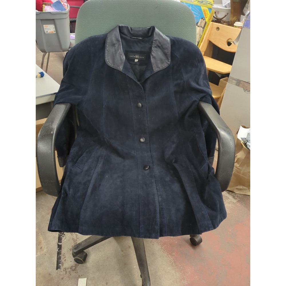 a & s selections leather navy blue Trench Coat Sz XS